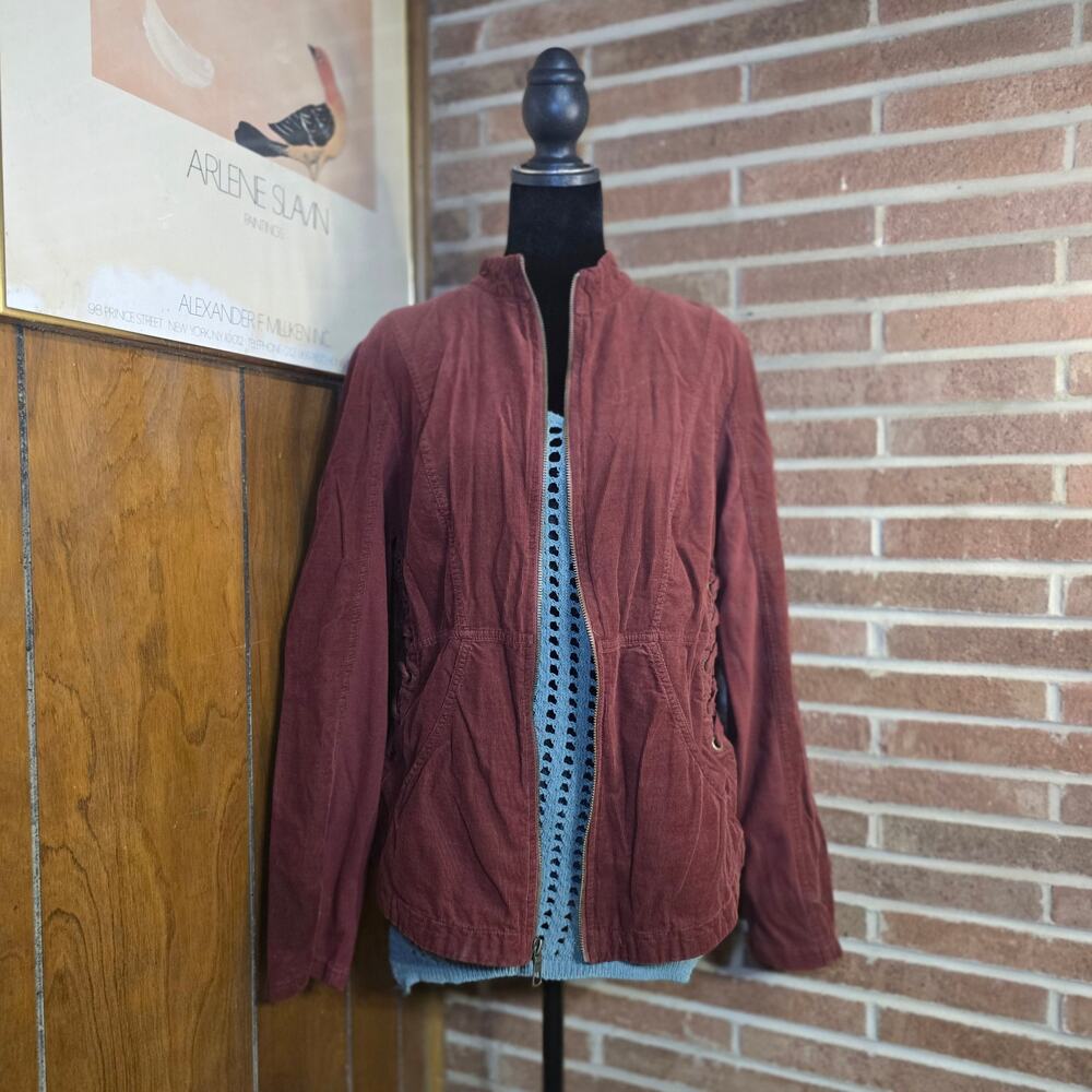 Mind Set by XCVI Larisa Corduroy Side Lace Up Zip Jacket Rust L